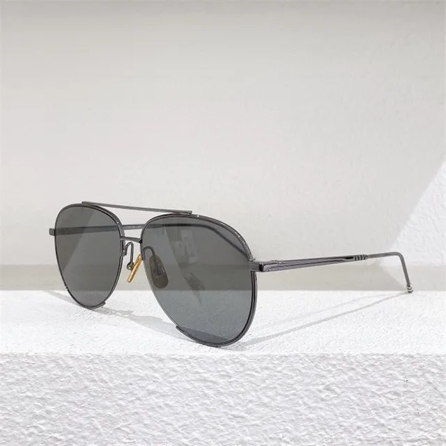 New THOM Brand Fashion Sunglasses Vintage Oval Double-beam Pilot Frog-shaped Men's Women's UV Protection Glasses Driving Gafas Grey vs grey