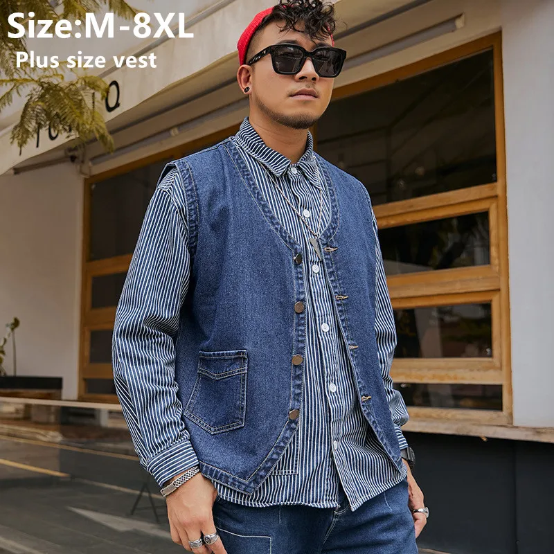 Джинсовая безрукавка Мужская Повседневная Свободная модель 8XL/7XL - Цена: 1 357,77 руб.