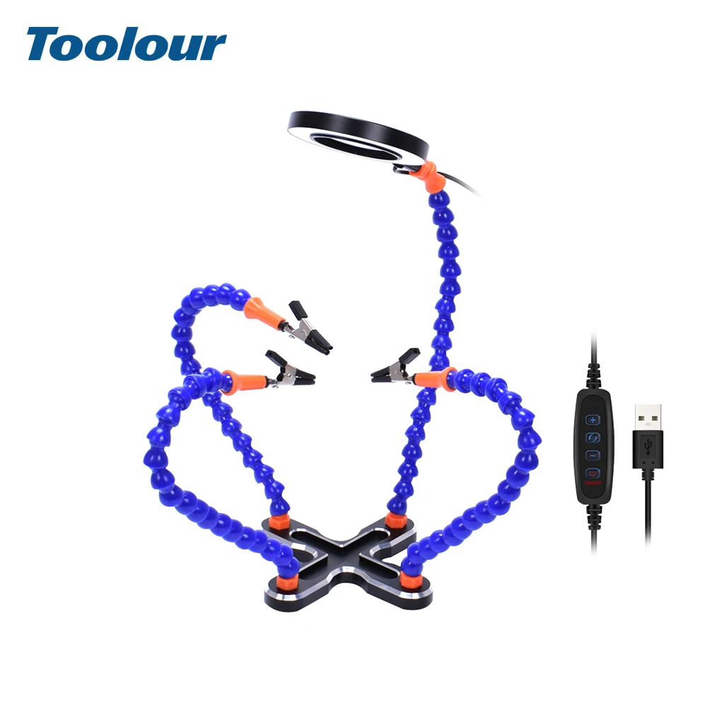 Toolour Soldering Station with 4pc Flexible Arms Soldering Iron Holder Third Helping Hand Tool PCB Welding Repair Welding Tool