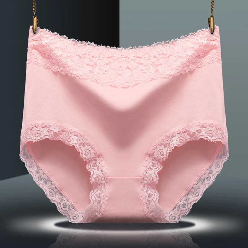 pink Бесшовные трусики размера плюс, нижнее белье, высокая талия, трусы для женщин, сексуальное кружевное хлопковое нижнее белье, трусики, популярные трусы, большие размеры, L-XXL 30 - Цвет: pink