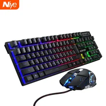 Oyun klavyesi ve fare kablolu arkadan aydınlatmalı mekanik duygu klavye oyun kiti sessiz 3200DPI oyun fare seti PC Laptop için