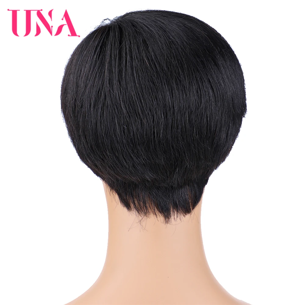 UNA короткие прямые человеческие волосы парики для женщин не Реми бразильские человеческие волосы машина Парики 7А средний коэффициент 120% плотность 75 г