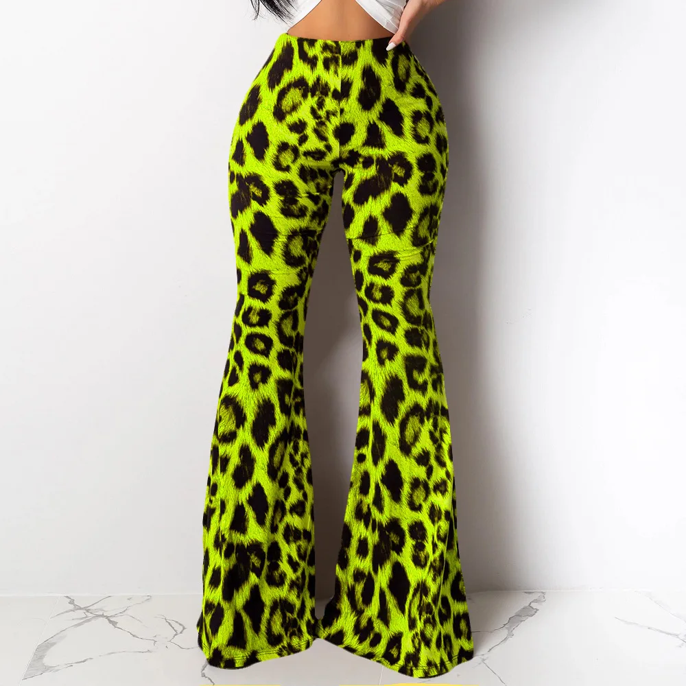 Осенне-зимние женские широкие брюки с высокой талией и леопардовым принтом, винтажные вечерние классические расклешенные брюки, Клубные леггинсы