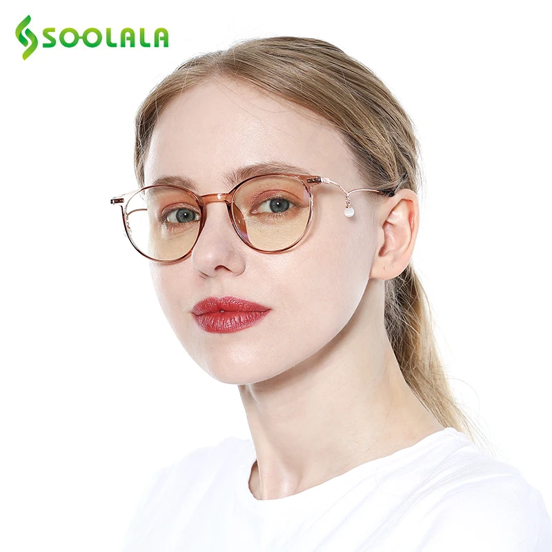 

SOOLALA Pearl Blue Light Filter Blocking Glasses Womens Round Eyeglasses Frame Bluelight Anti Fatigue Anti UV Computer Glasses