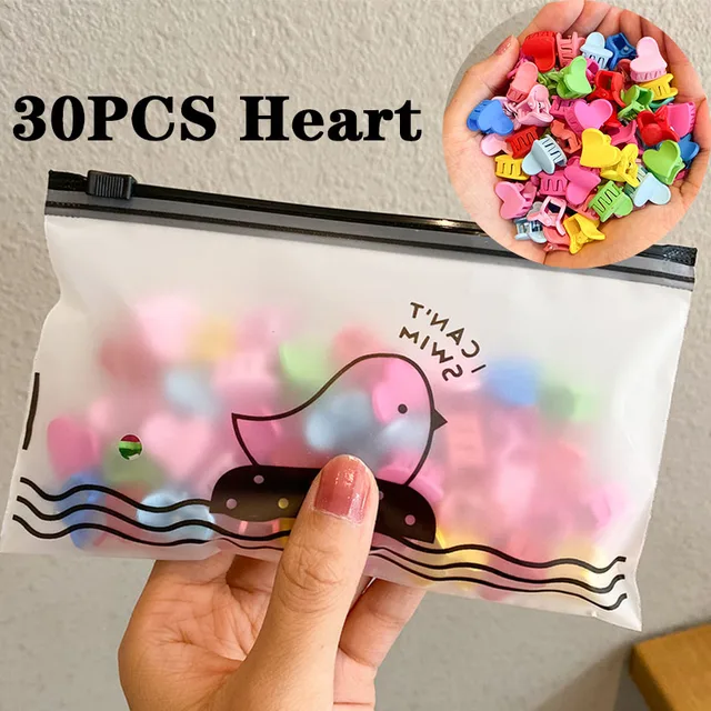 30/50PCS/Set Girls Cute Colorful Flower Star Mickey Small Hair Claws Kids Sweet Hairpins Hair Clips Fashion Hair Accessories 30pcs heart