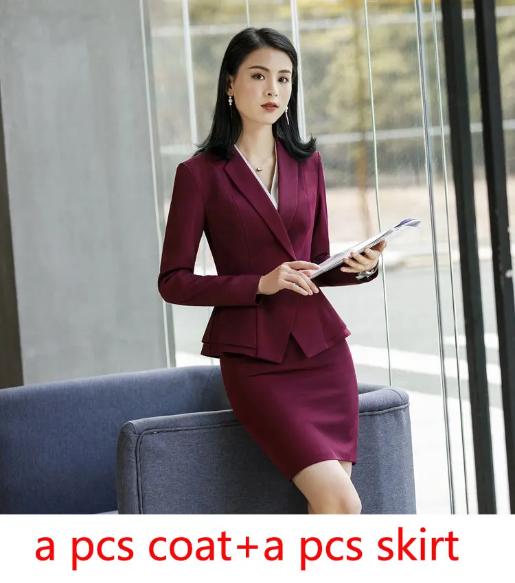 wine red coat skirt IZICFLY стиль весна осень формальные красные брюки костюм офис леди Униформа дизайн для Блейзер женские костюмы Бизнес Рабочая одежда - Цвет: wine red coat skirt