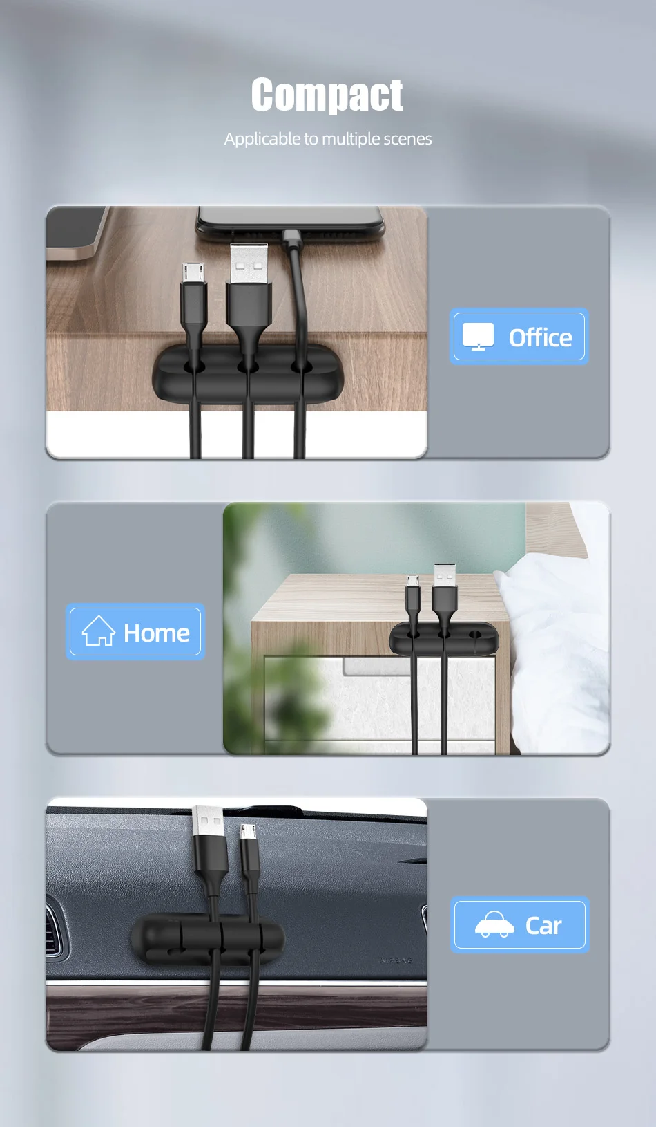 !ACCEZZ Cable Organizer Silicone USB Cable Holder Wire Winder For Earphone Mouse Flexible USB Cable Management Clips In Car Home (9)