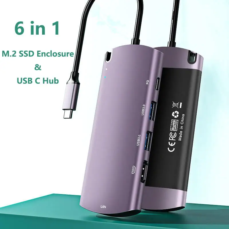 USB C концентратор с M.2 NGFF корпус жесткого диска Тип док станция для SSD 3 0 100 Вт PD 4K HDMI