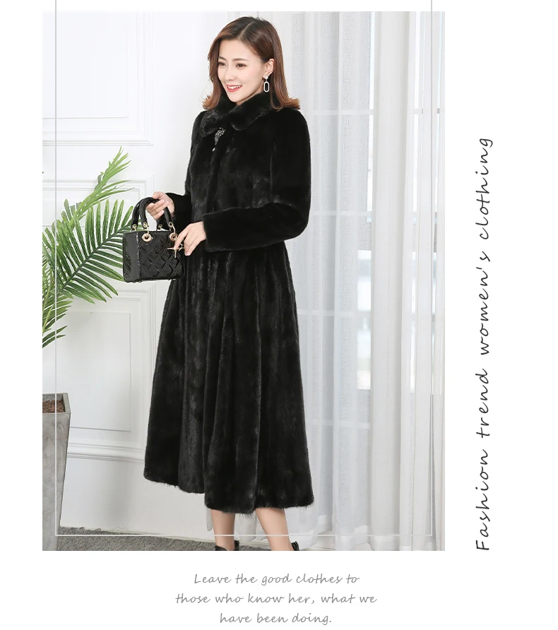 Nerazzurri long real mink fur coat women pleated black turn down collar long sleeve mink coat plus size warm whole mink jacket