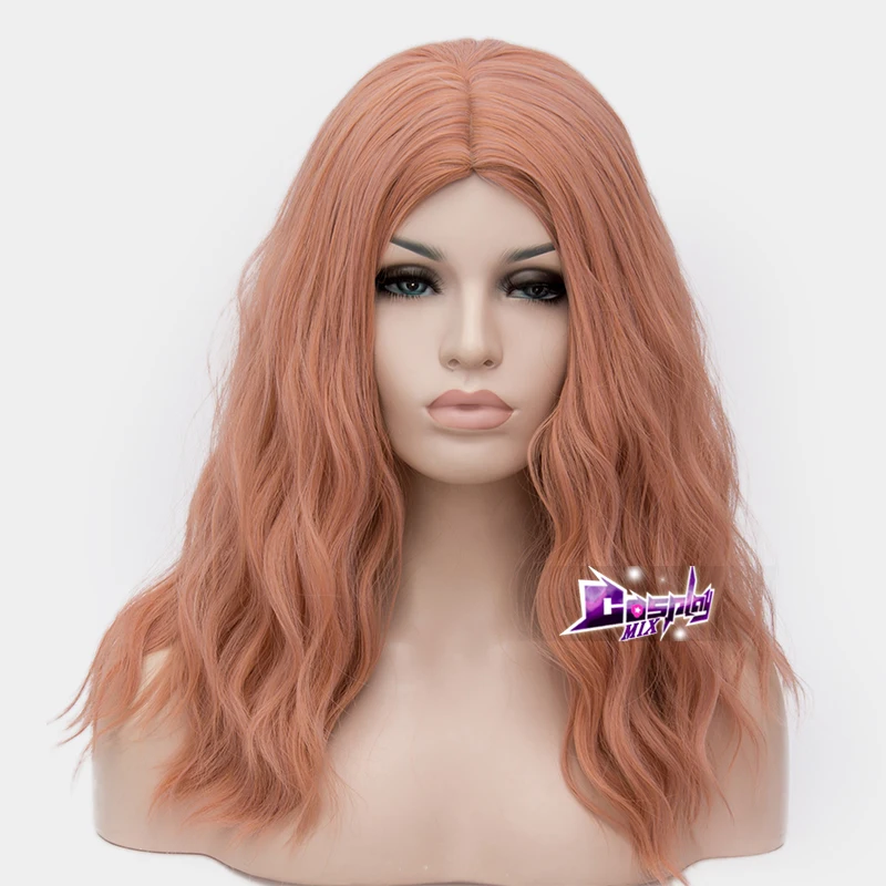 smoke pink Косплей микс 50 см длинные кудрявые Лолита Харадзюку Косплей термостойкий синтетический парик и Кепка - Цвет: smoke pink