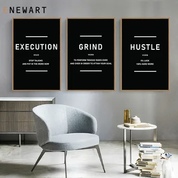 

Office Decor Motivation Canvas Painting Art Hustle Grind Execution Success Wall Picture Entrepreneur Quote Prints and Posters