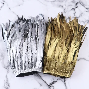 

10-12 Inches Spray Silver/Gold Rooster Tail Feather Trims Ribbon DIY Jewelry Crafts Head-wear Decorative Feathers Accessories