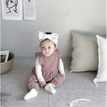 Новые Осенние Комбинезоны с оборками для маленьких девочек комбинезоны для маленьких мальчиков и девочек детские весенние комбинезоны милая детская одежда корейский стиль