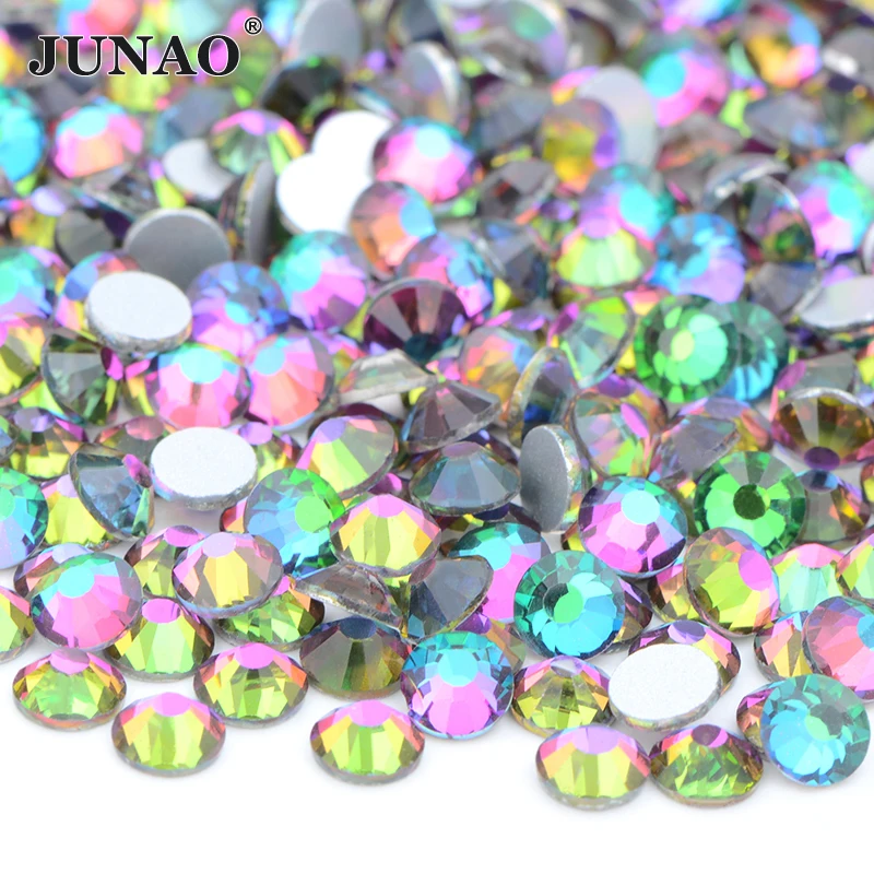 JUNAO Wholesale 100Gross 14400pc SS6 8 10 12 16 20 30 Flatback AB Crystal Glass Rhinestone In Bulk Non Hotfix Strass Nail Stones