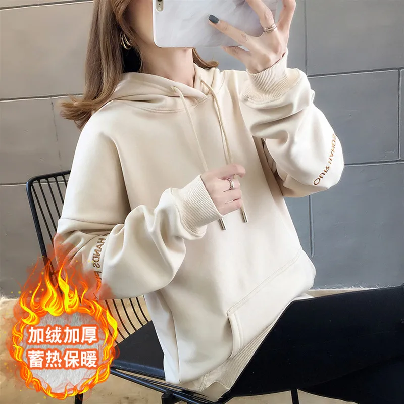 

Autumn Winter Velvet Hooded For Women Harajuku Thicken Pullover Tops Loose Women Hoodies Sweatshirt Female Casual Coat C493