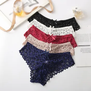 

2020 Sexy bow lace briefs Summer Thin Section Sexy Bow Lace Hollow Ladies Briefs Low Waist Cotton Inseam Ladies Panties N