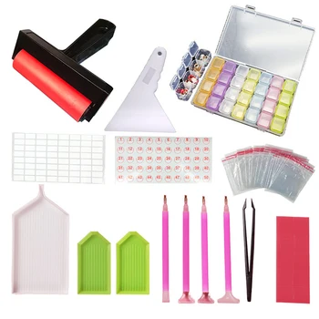 

28Pcs 5D Diamond Painting Tools And Accessories Roller Kits Pen Clay Tray Style Diamond Embroidery Tray Box For Adults Or Kids