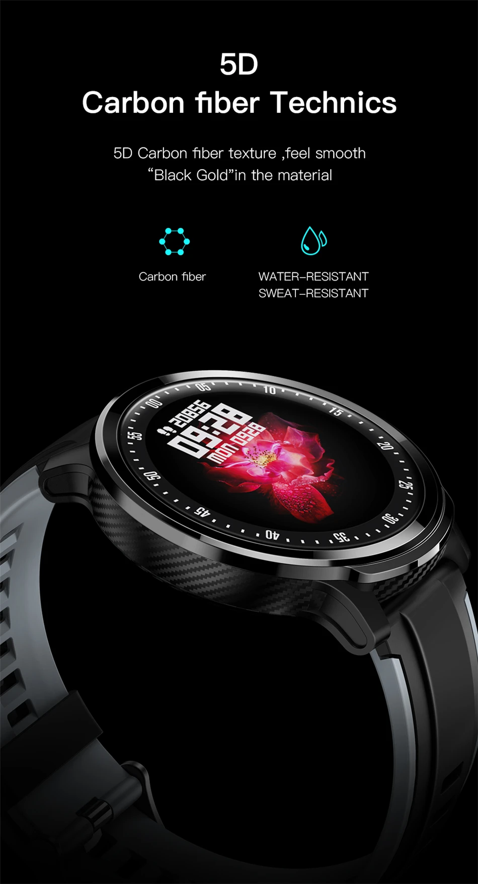 GEJIAN New Smart Watch IP68 Waterproof 1.3 Inch Full Touch Round Screen Heart rate Blood Oxygen Men Sport Watch for Android IOS