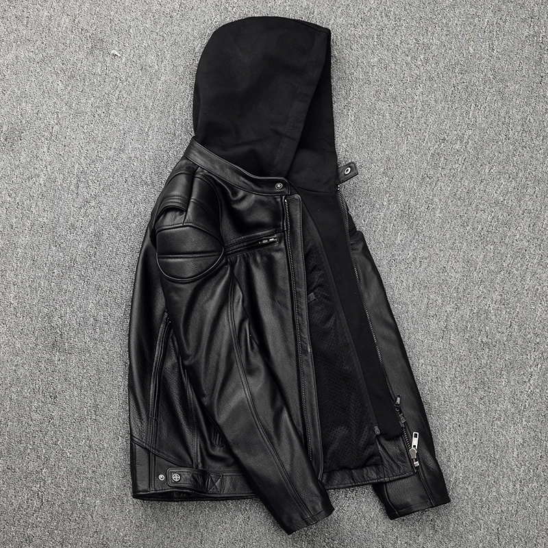 

Free shipping,Plus size mens genuine leather biker jacket.Pro Motorcycle Jacket Protectors.cowhide coat.quality outwear pads