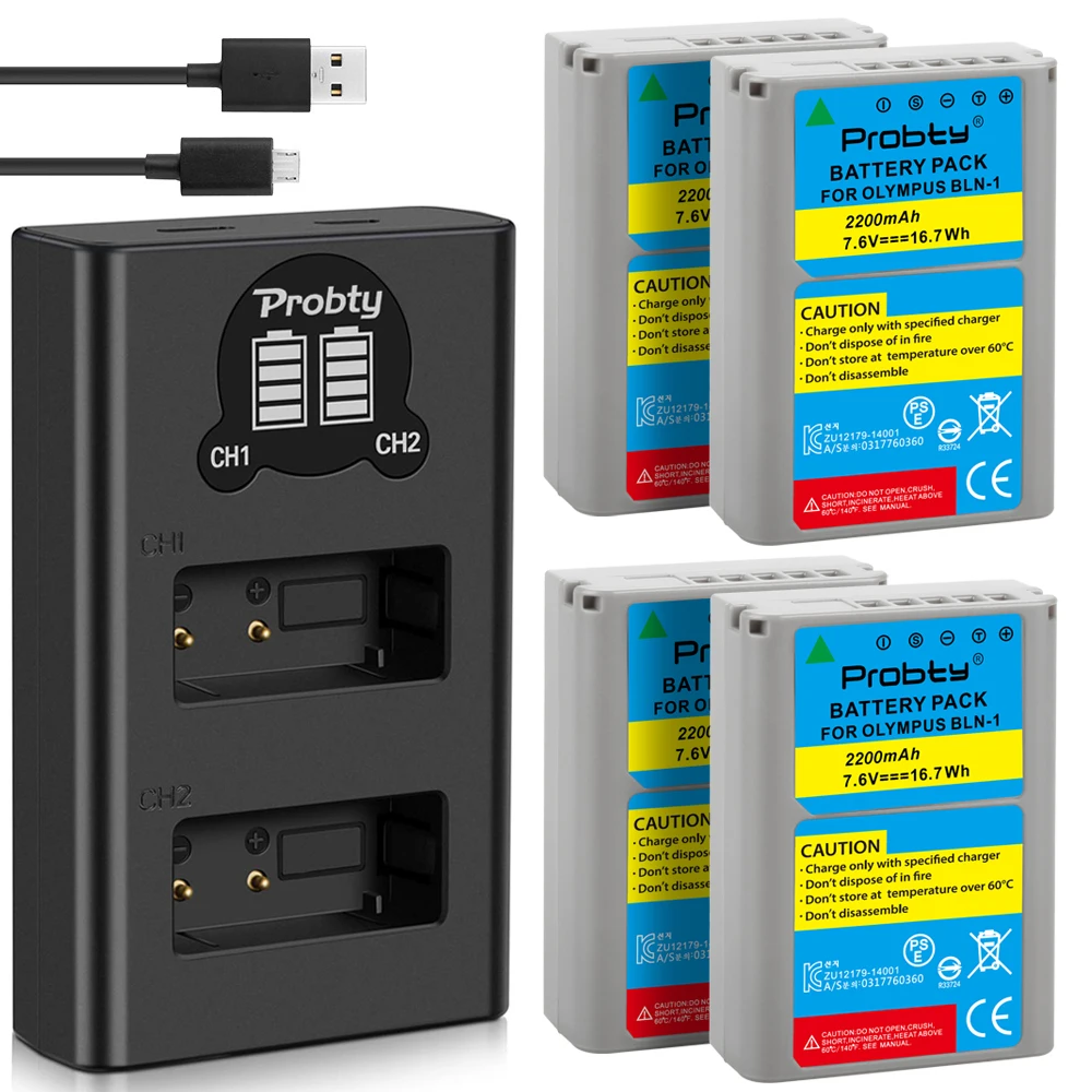 2200 мА-ч для цифровой камеры Olympus BLN-1 BLN1 батареи+ двойной светодиодный USB зарядное устройство OM-D E-M1 E-M5 Mark II PEN-F E-P5 EM1 EM5 PENF EP5 - Цвет: 4BatteryWithCharger