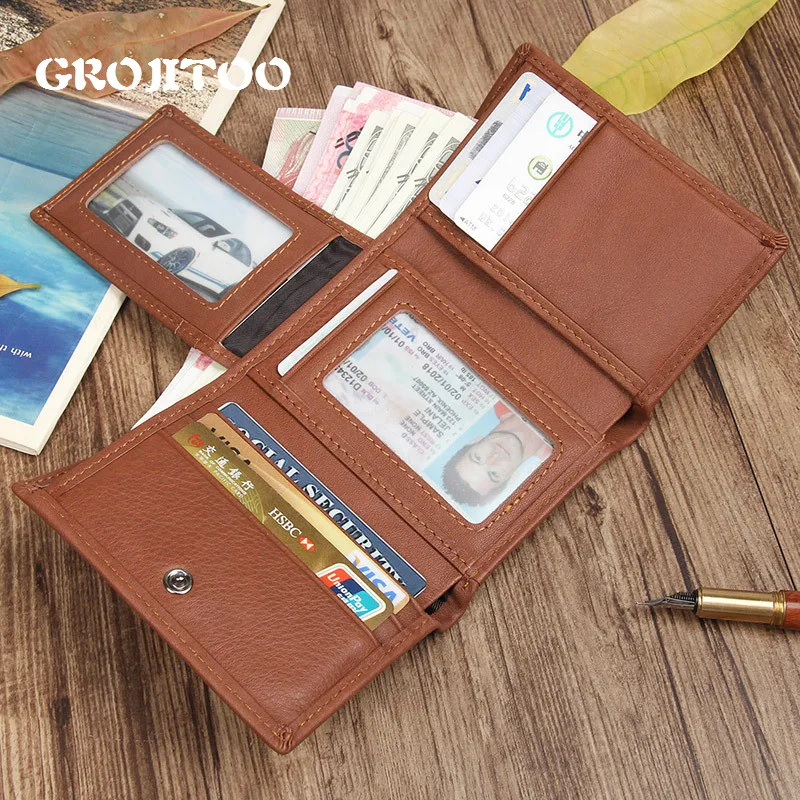 

GROJITOO Genuine Leather Multi-functional Card Wallet Men Pocket Large Capacity Women Wallet Male Walet Pocket Vintage Men Purse