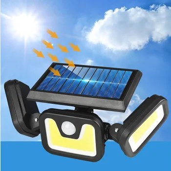 

74 LEDs / 103 COB Solar Powered Wall Light 3 Heads Rotating Motion Sensor Lamp for Outdoor Courtyard Garden Road
