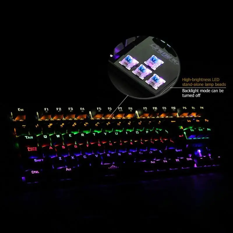 Y608 87 клавиш USB проводной синий переключатель RGB 8 режим подсветка механическая клавиатура Встроенный игровой чип полный ключ NKRO Эргономика клавиатура