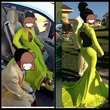 

African Long Sleeve Mermaid Prom Dresses 2019 New Open Back Gold Lace Applique Formal Evening Party Gowns Custom prom dress