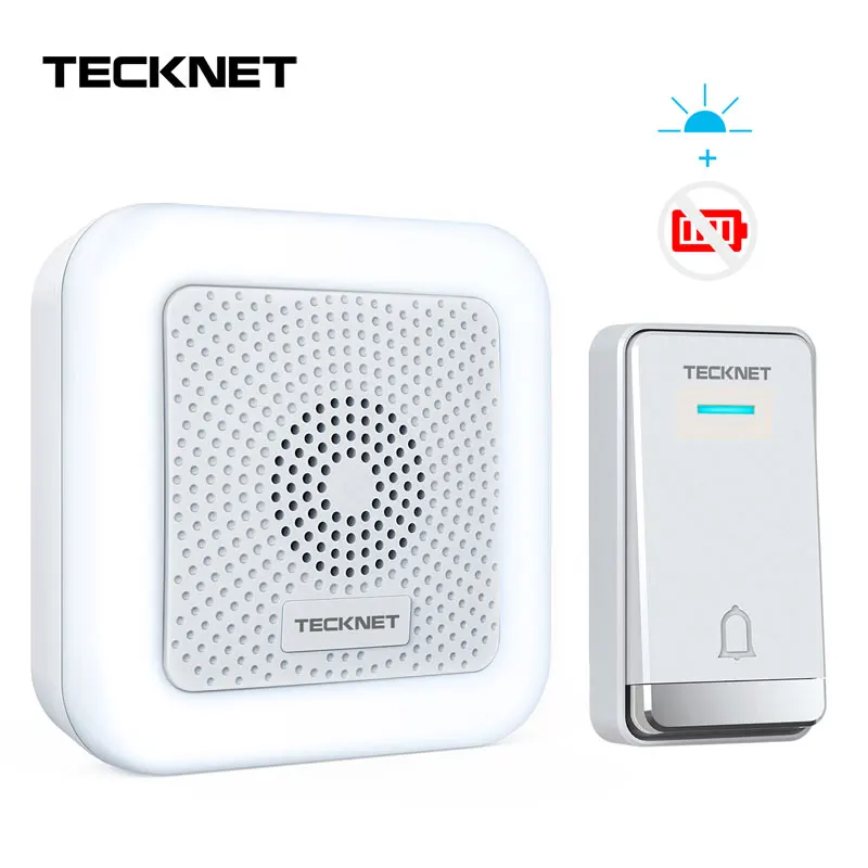 

TeckNet Waterproof No Battery Need Doorbell 32 Melody Home Remote 150M LED Wireless Door Bell Self-Powered Doorbells Door Bell
