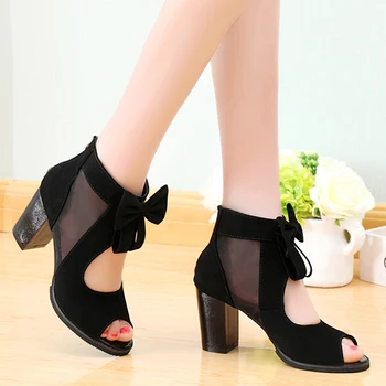 

Women Shoes Bowknot High Heel Zipper Sandals 2020 Spring Summer New High Heel Shoes Fashion Mesh Fashion Women Sandals
