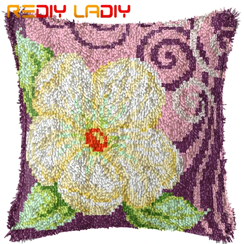 Latch Hook Kits Make Your Own Cushion Cream Orchid Printed Canvas