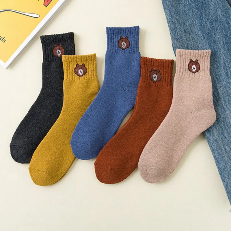 10 пар, женские утолщенные шерстяные носки с вышивкой, женские теплые носки