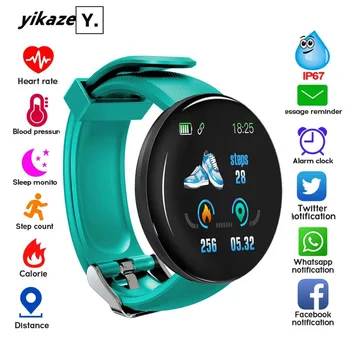 

D18 2020 Smart Watch Men Women Blood Pressure Sport Clock Wrist Watch Women Watches Waterproof Round Smartwatch for Android IOS