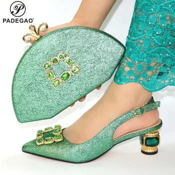 

Latest 2020 Italian Design Italian Shoes and Bag Set Pointed Toe Italian Royal Paty Matching Shoes and Bag in Green