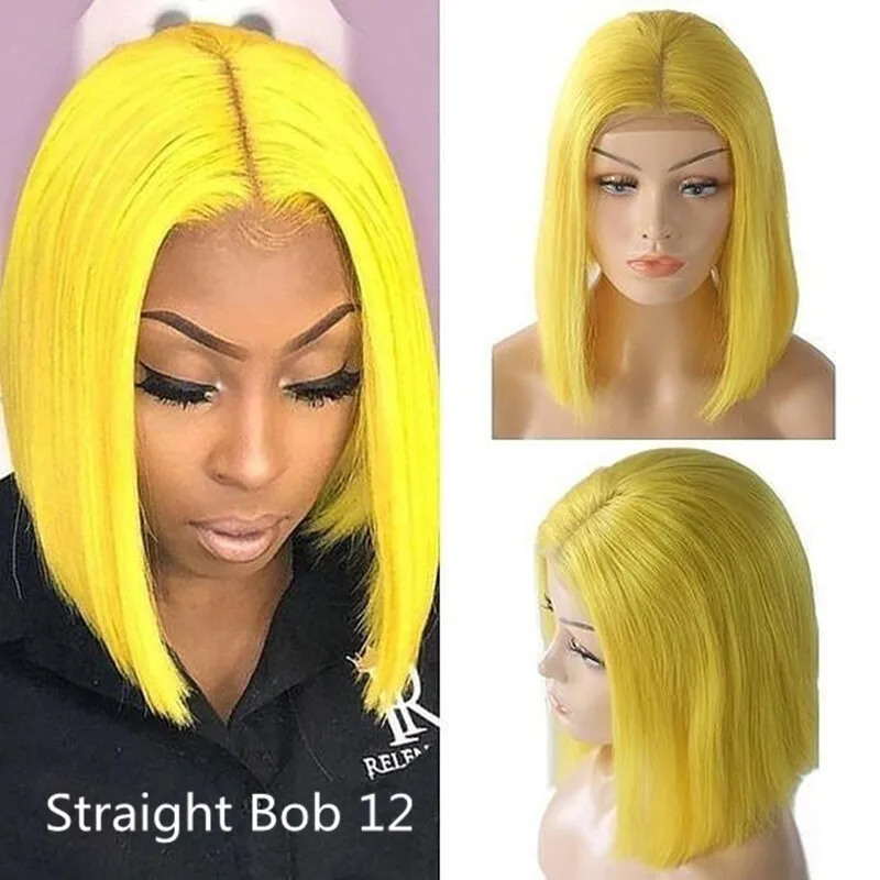 

Brazilian Yellow Straight Bob 13x6 Deep Part Lace Front Human Hair Wig HD Transparent 130 Density PrePlucked For Women Invisible