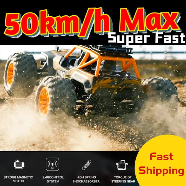 RC Car 50km/h High Speed 4WD Racing Truck Cars Crawler Big Foot Off Road Remote Control Drift Quality Toy for Kids Gift Boys 1