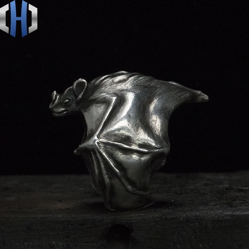 

Original Handmade Black Bat Open Ring Tide Male Punk Night Spirit 925 Silver Dark Index Finger Ring