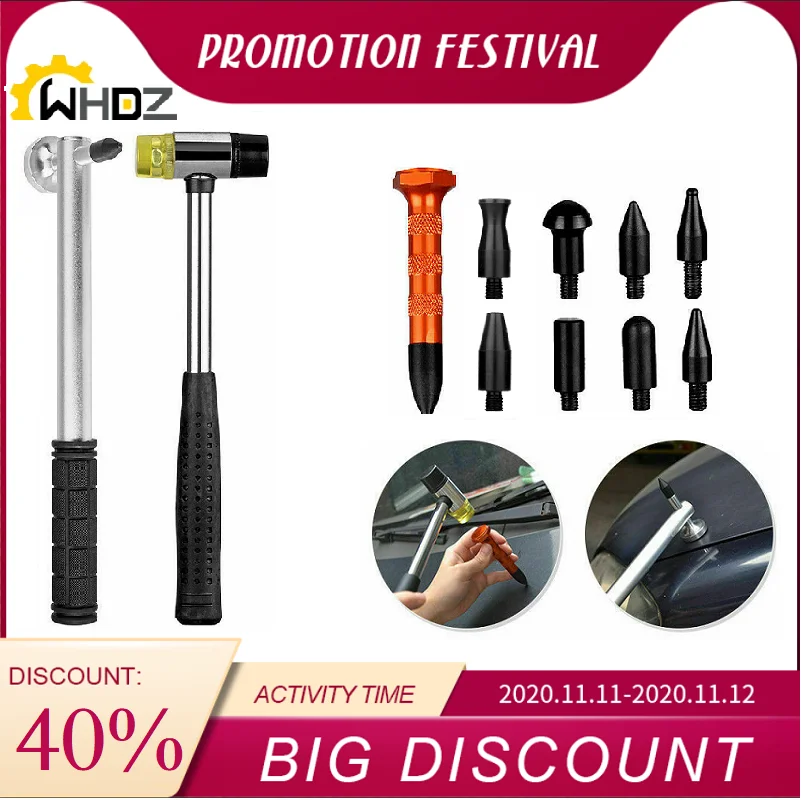 

Auto Body Dent Removal Repair Hail Hammer Tap Down Tools with 9 Pcs Different Size Metal Paintless Dent Removal Tools