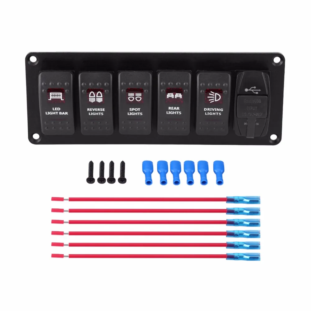 12 V-24 V 6 Gang красный светодиодный кулисный переключатель Панель с 3.1A TF Micro SD мобильный телефон Dual USB зарядное устройство для автомобиля RV лодка яхта морской катер переключатель Панель