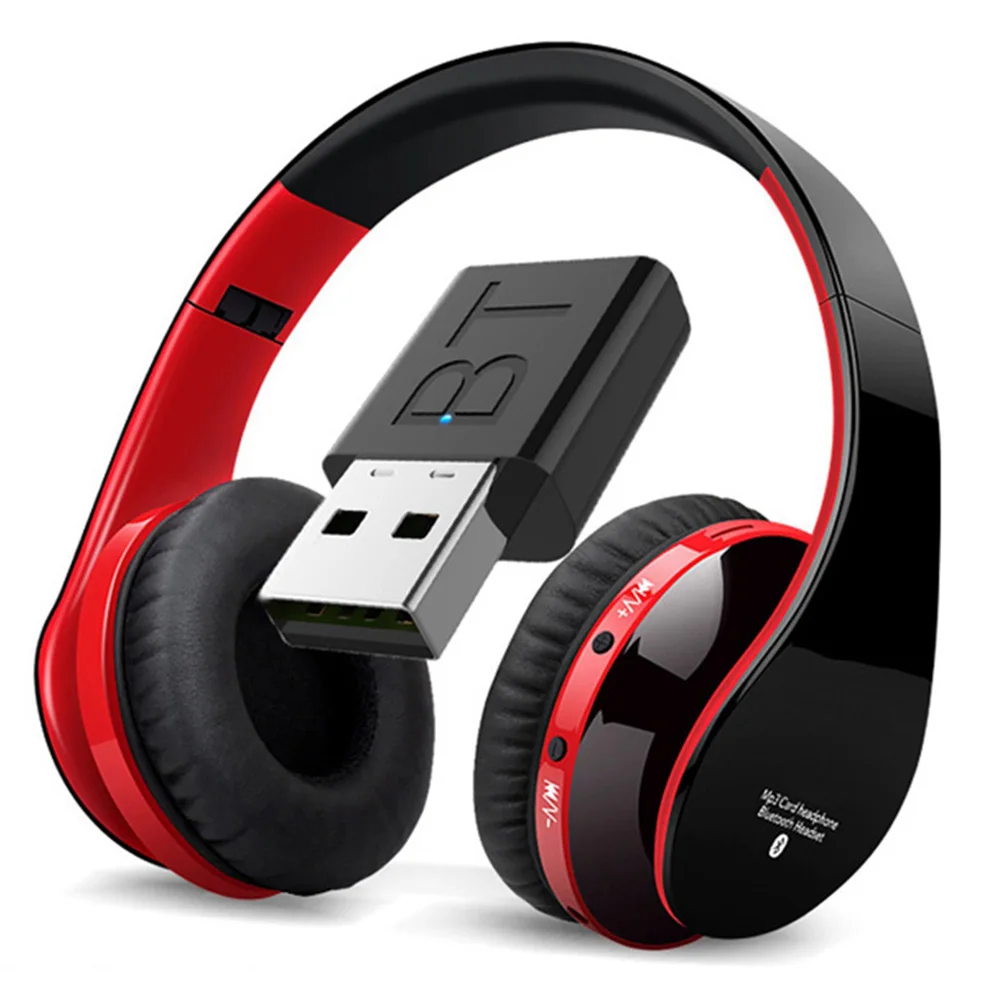 Headphones Bluetooth Wireless with Adapter Music Headset SD Card FM Support Bass Stereo PC Gaming Headphone with Microphone