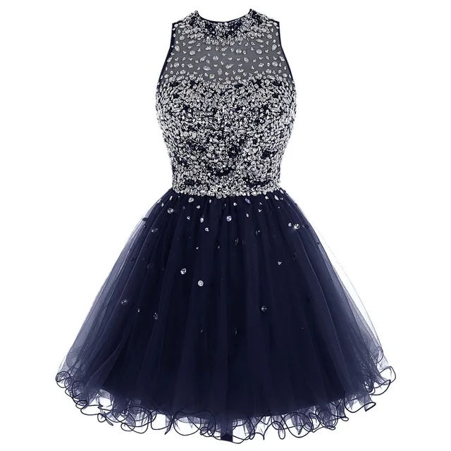 Cheap Royal Blue Homecoming Dress Crystal Beaded Sparkly Short Gowns Above Knee Mini Prom Graudation Dress Party Free shipping Navy Blue