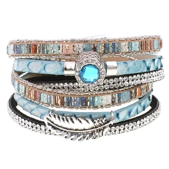 

wrap bracelet bohemia leather bracelets for women feather fashion women Bracelets & Bangles female jewelry