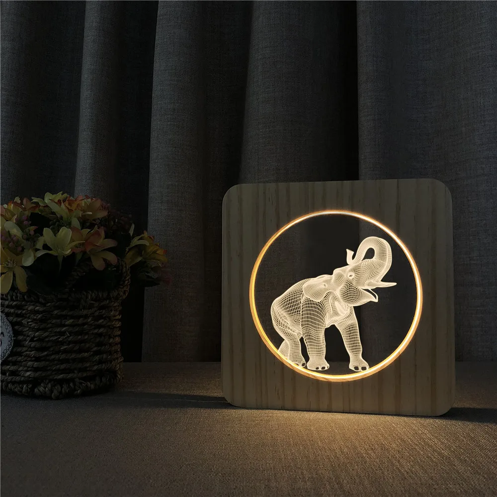 Слон Животное 3D светодиодный Arylic деревянный ночник ламповый светильник переключатель управления врезной светильник для детской комнаты украшения подарок