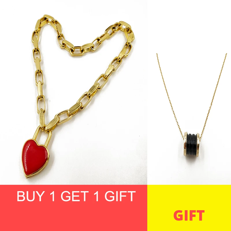 

Rongho Vintage Red Heart choker necklace for women Gothic metal chain necklace star heart pendant necklace femme chunky necklace