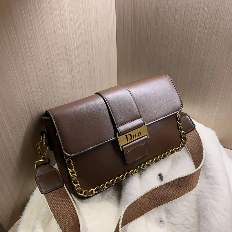 

Women's Messenger Crossbody Bags Chains Flap Handbags 2020 New Fashion Girls Party Wide Strap Shoulder Bag Bolsa Feminina Purse