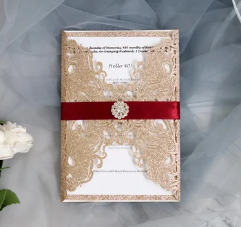 

50pcs Gold Blue Silver Glitter Paper Laser Cut Wedding Invitation Card Personalized Wedding Decor Party Supplies