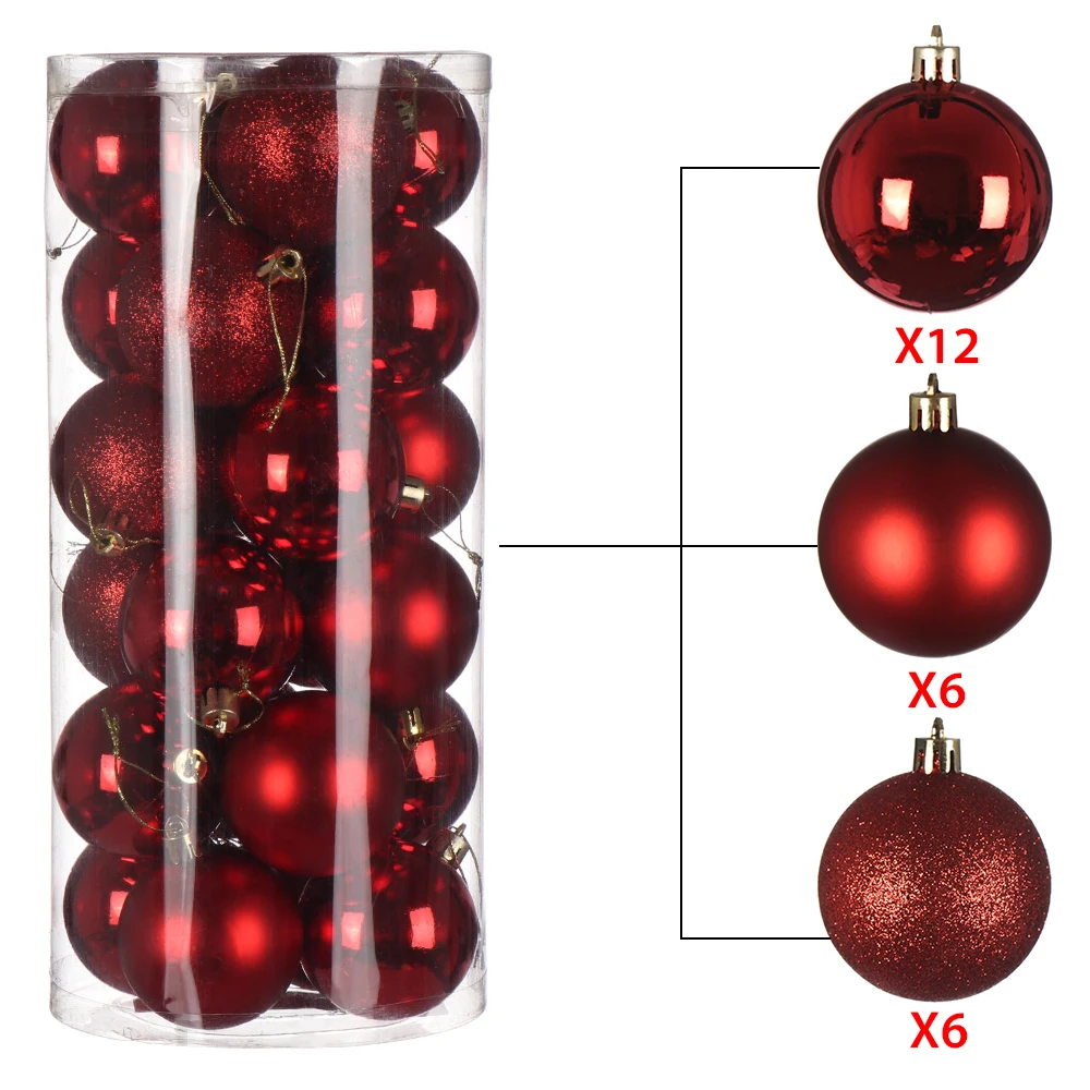 24Pcs 4cm Gold Pink Champagne Red Metallic Christmas Balls Decor Christmas Tree Balls Xmas Decor for Home Noel New Year Gift