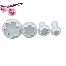 4pcs Flower Shape Plastic Baking Mold Kitchen Biscuit Cookie Cutter Pastry Plunger 3D Stamp Die Fondant Cake Decorating Tools