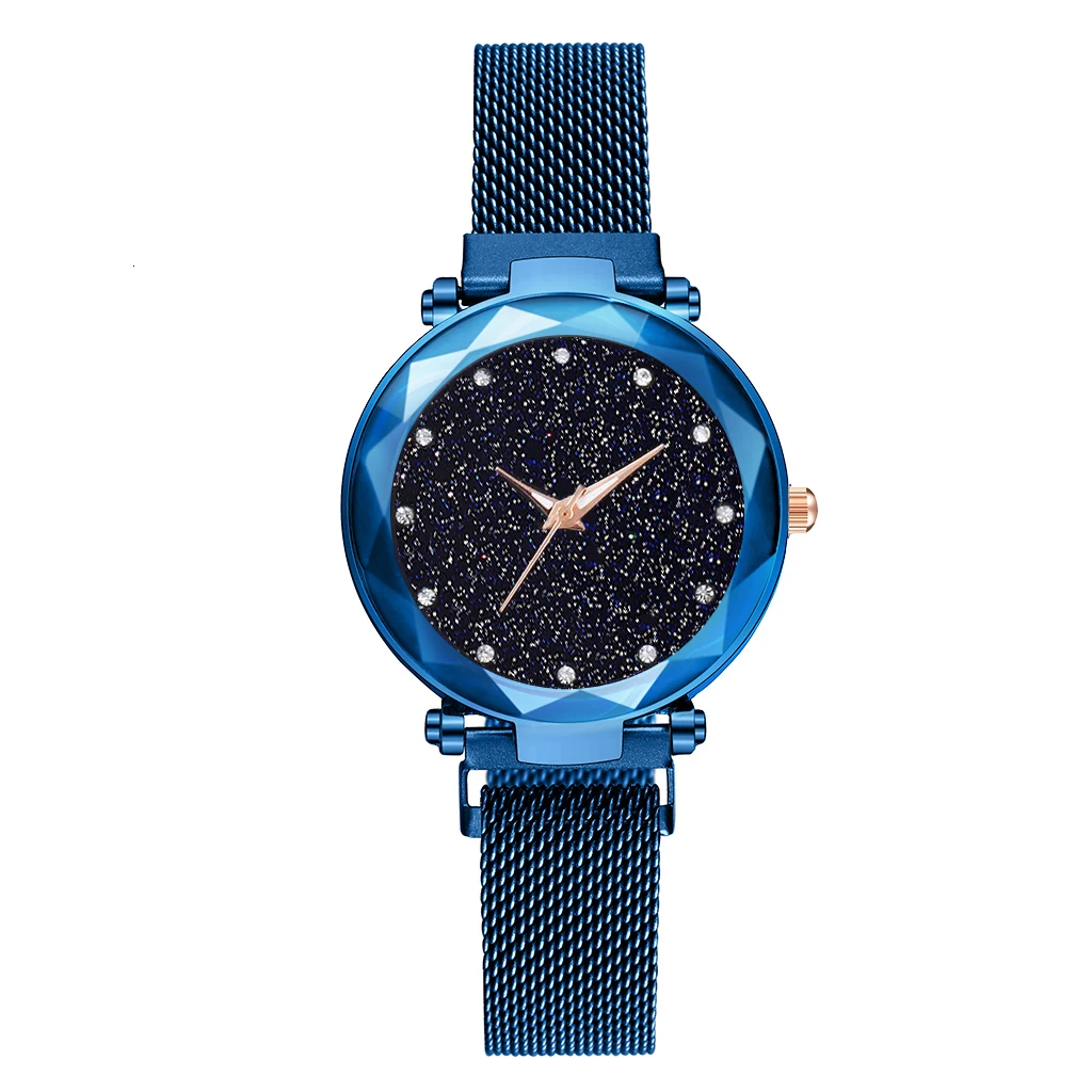 Для женщин магнитная пряжка звездное небо Алмазный Часы Роскошный Кристалл Модные Часы кварцевые женские часы подарок часы Relogio Feminino - Цвет: Blue