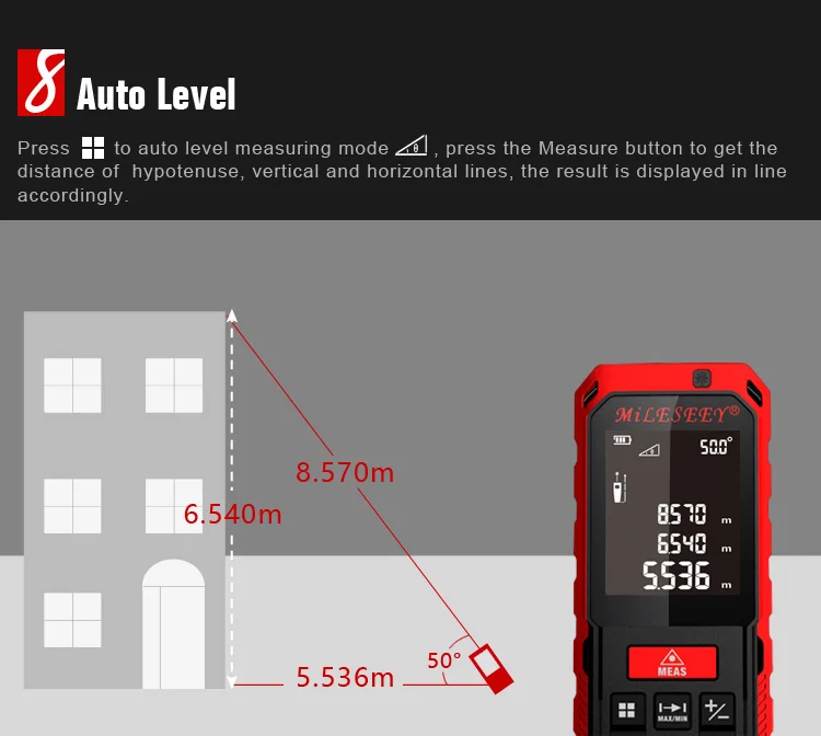 Новое поступление Mileseey S7 50-120 м лазерный дальномер измерительный инструмент лазерный дальномер